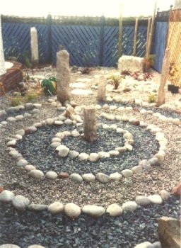 garden labyrinth with standing stones